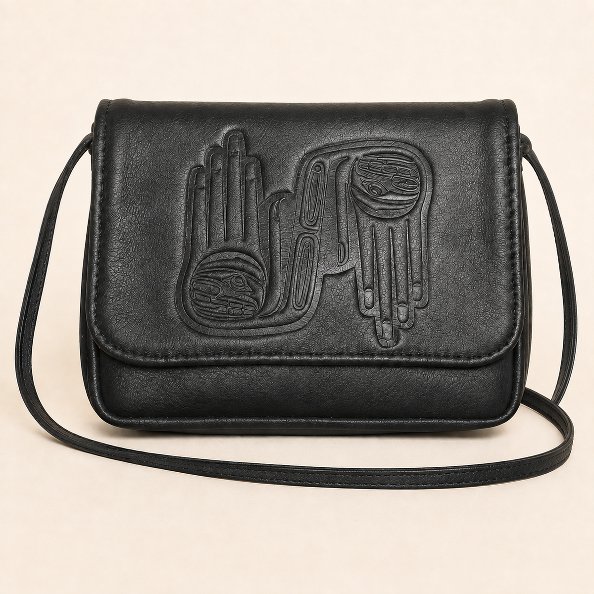 Vintage Dorothy Grant Haida Raven Hands Leather Mini Crossbody Bag Canada