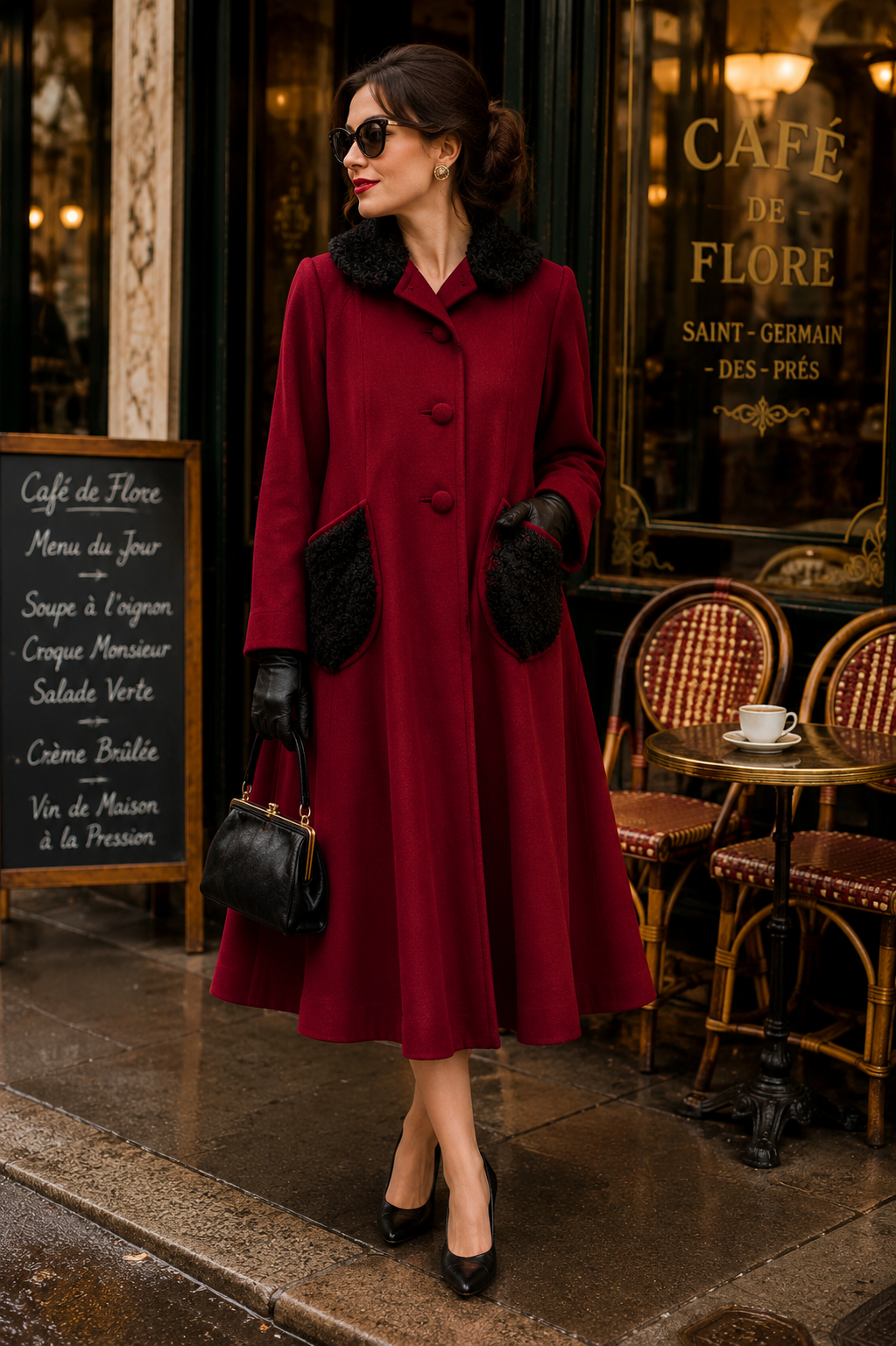 Vintage Henley’s 1950’s Red Wool Swing Coat with Persian Lamp Trim | Women’s L/XL