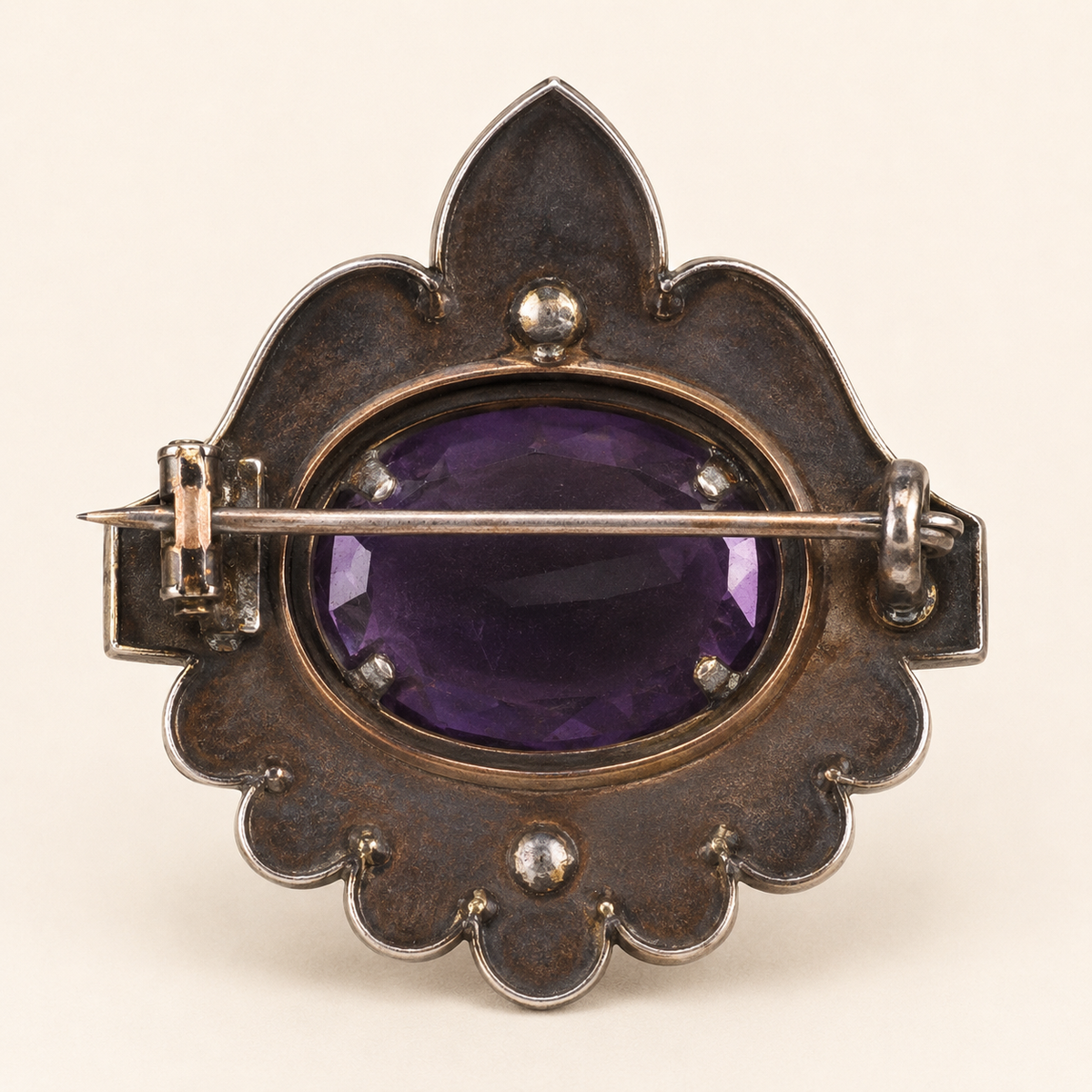Victorian Etruscan Revival 14K Gold Amethyst Converter Brooch, 26.76 Carets