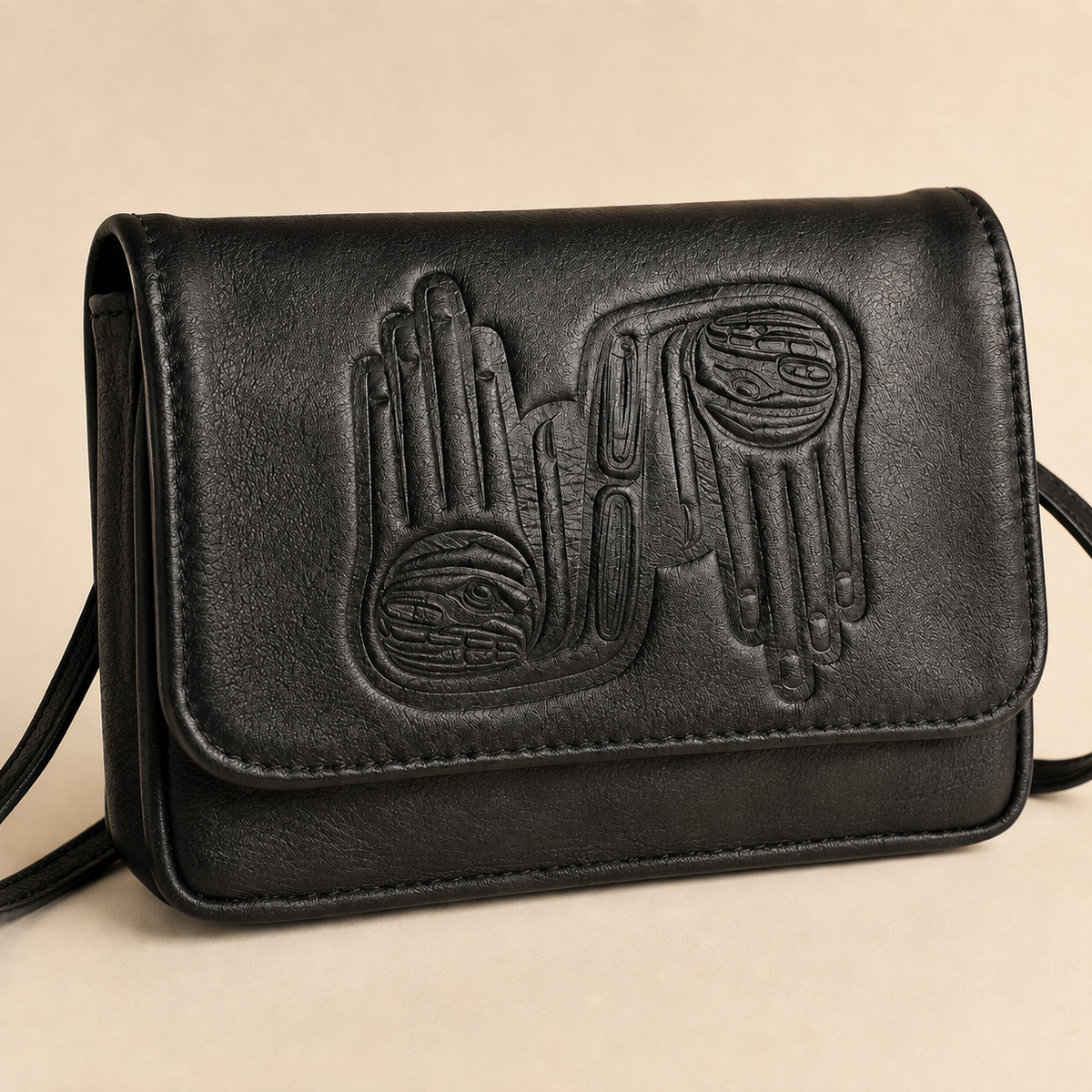 Vintage Dorothy Grant Haida Raven Hands Leather Mini Crossbody Bag Canada