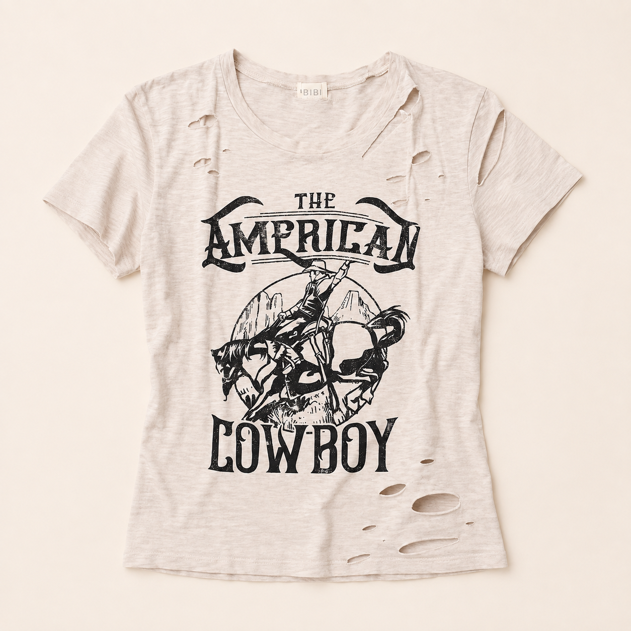 American Cowboy Distressed Cotton Slub Graphic T-Shirt