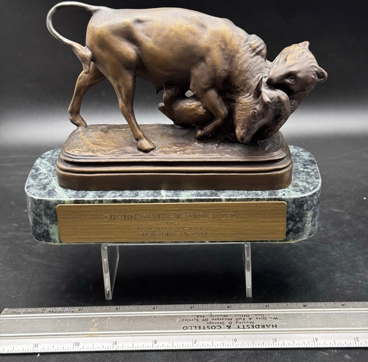 ISIDORE JULES BONHEUR BEAR & BULL BRONZE STATUE on marble base Signed 1994