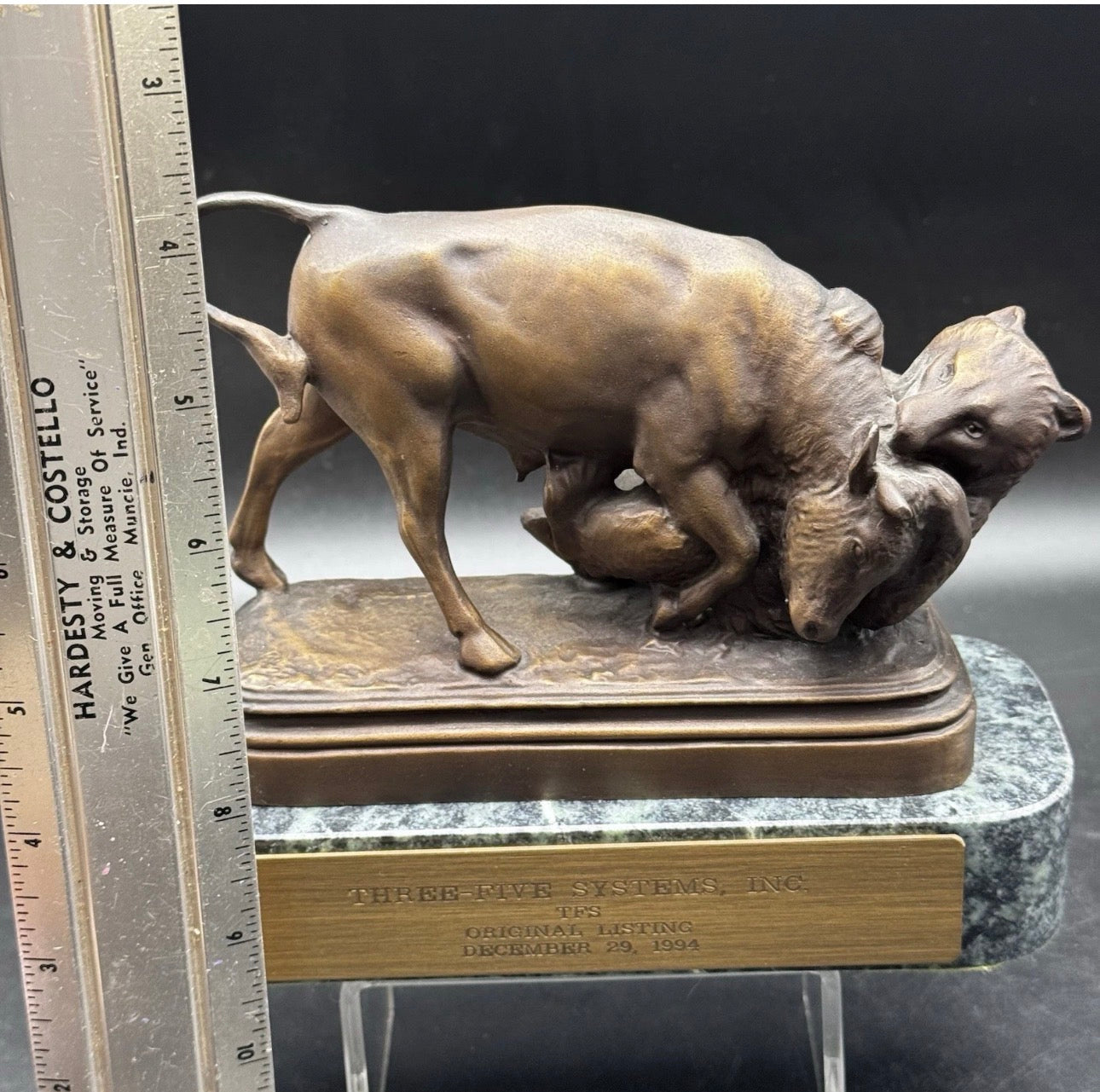 ISIDORE JULES BONHEUR BEAR & BULL BRONZE STATUE on marble base Signed 1994