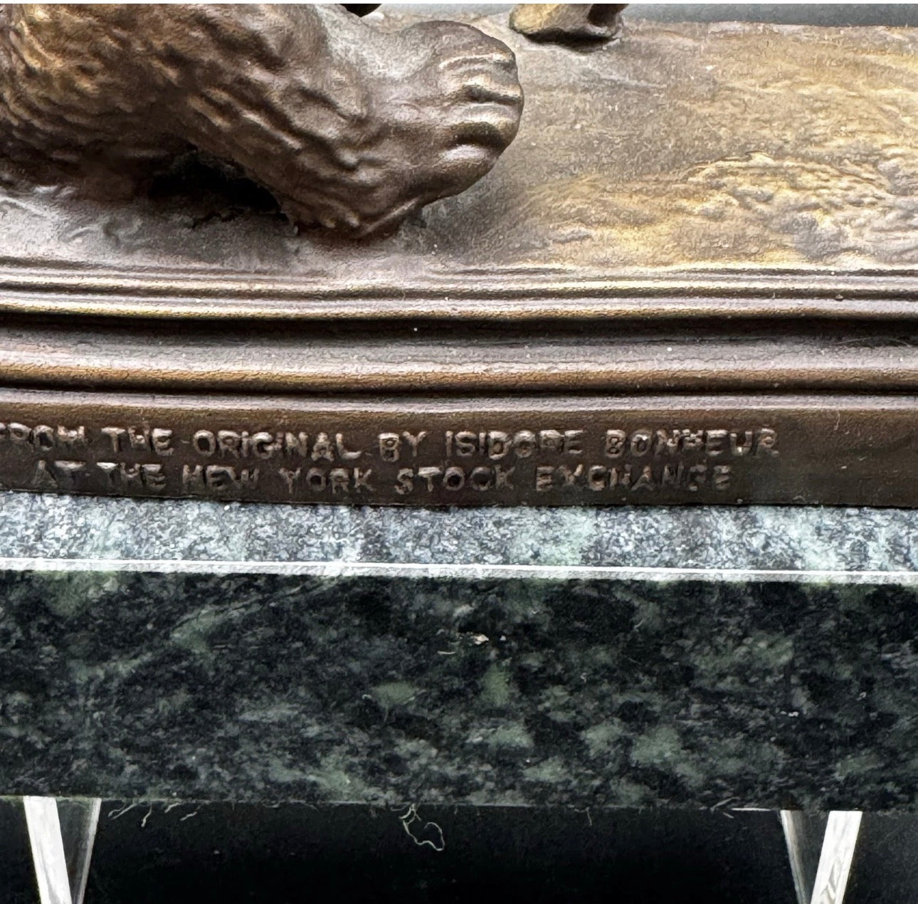 ISIDORE JULES BONHEUR BEAR & BULL BRONZE STATUE on marble base Signed 1994