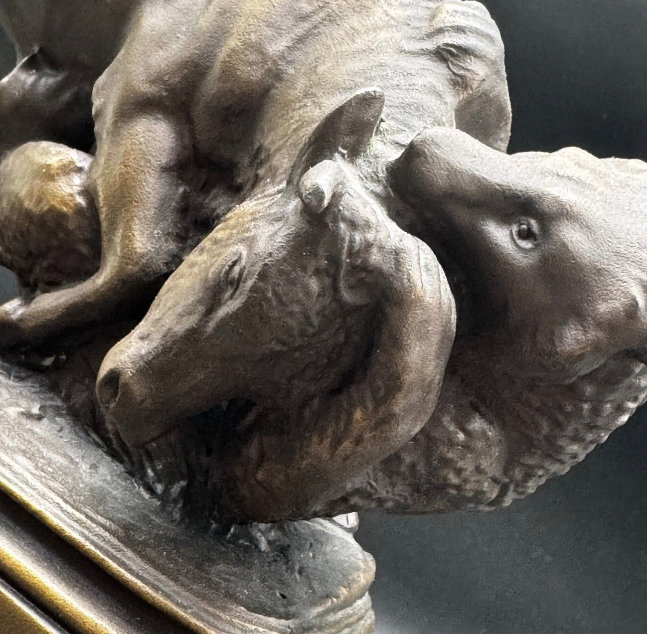 ISIDORE JULES BONHEUR BEAR & BULL BRONZE STATUE on marble base Signed 1994