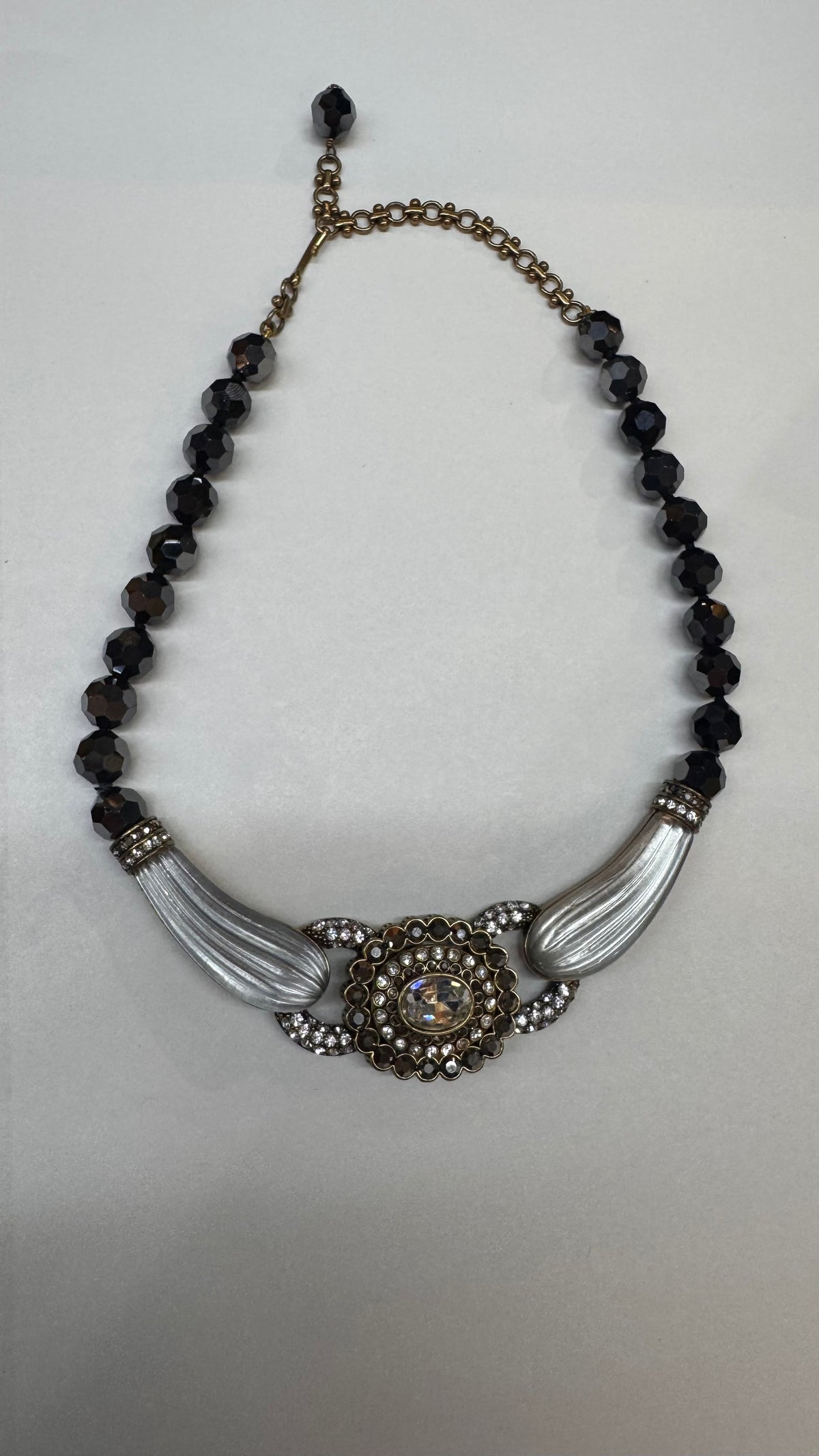 Heidi Daus Signed Crystal Statement Necklace with Black Faceted Beads