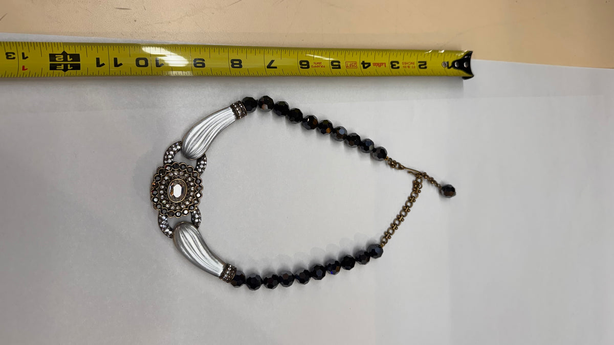 Heidi Daus Signed Crystal Statement Necklace with Black Faceted Beads