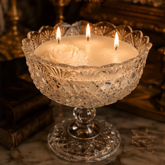 Vintage Crystal Compote Soy Candle with Signature Wax Rose
