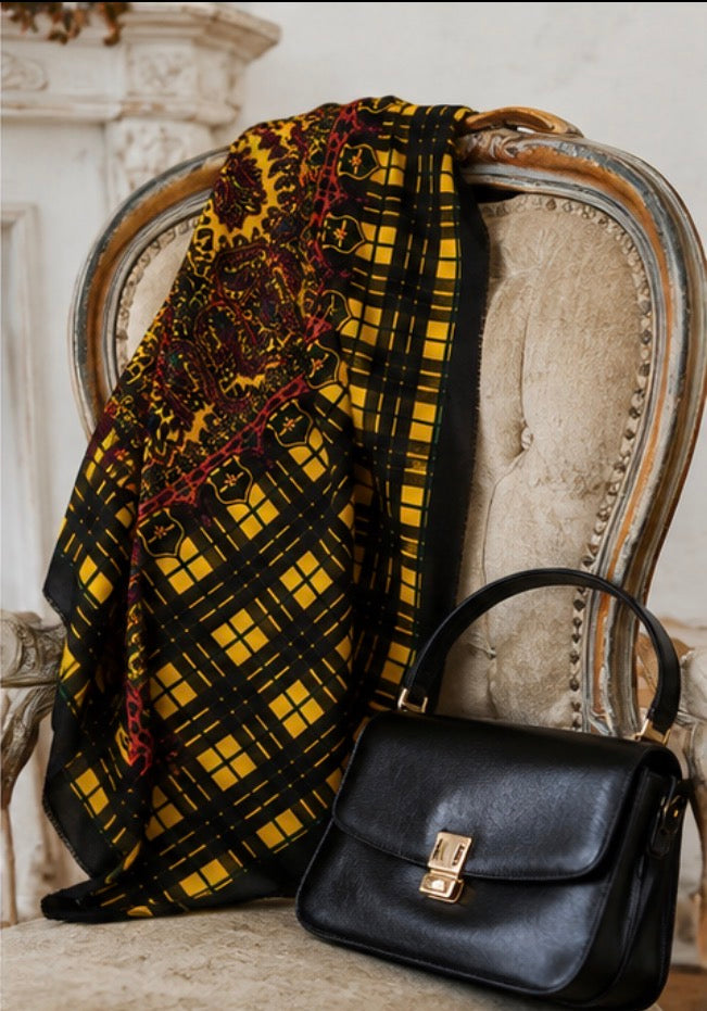 Vintage Oversized 46’’ Cotton Leopard Plaid Square Scarf