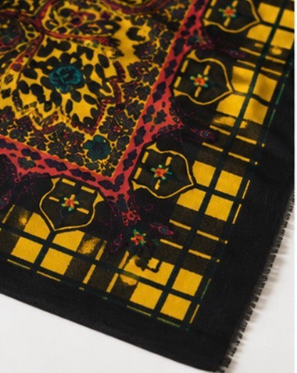 Vintage Oversized 46’’ Cotton Leopard Plaid Square Scarf