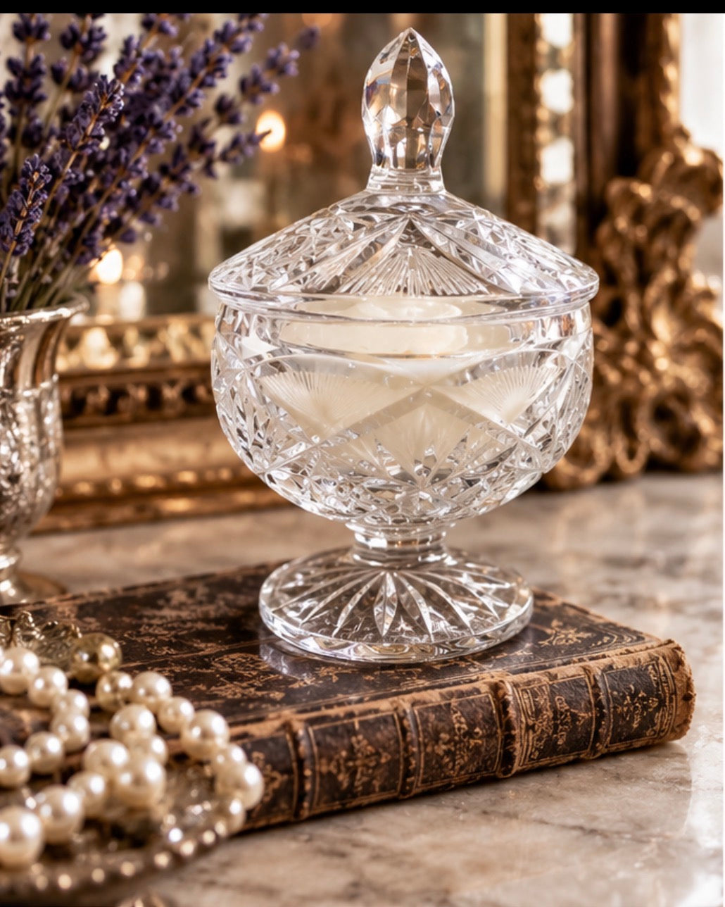 Rose Relic Cut Crystal Pedestal Candle with Lid