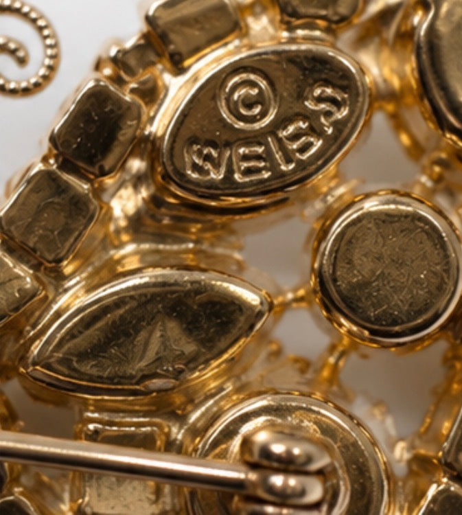 Vintage Signed WEISS Rhinestone Butterfly Brooch Amber Champagne Crystals