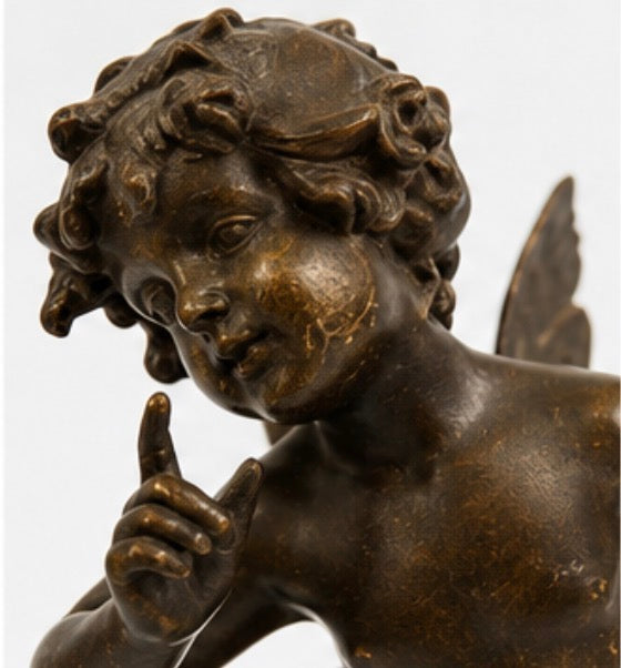 Vintage Spelter Cherub Table Lamp with Pink & White Beaded Glass Shade
