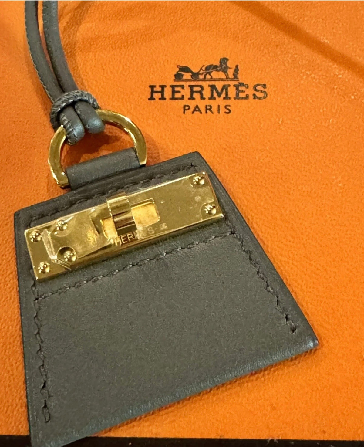 Hermes Mon Petit Kelly PM Black Swift Leather Pendant Necklace with Box