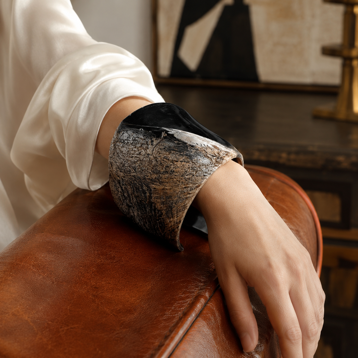 Oversized Natural Horn Sculptural Statement Cuff Bracelet