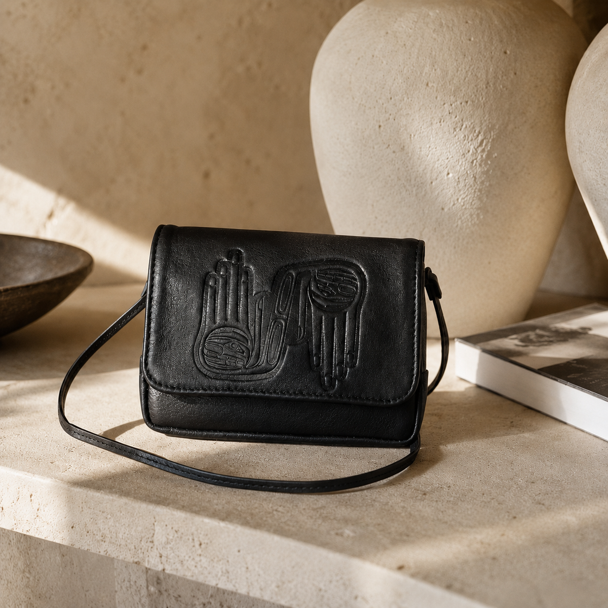 Vintage Dorothy Grant Haida Raven Hands Leather Mini Crossbody Bag Canada