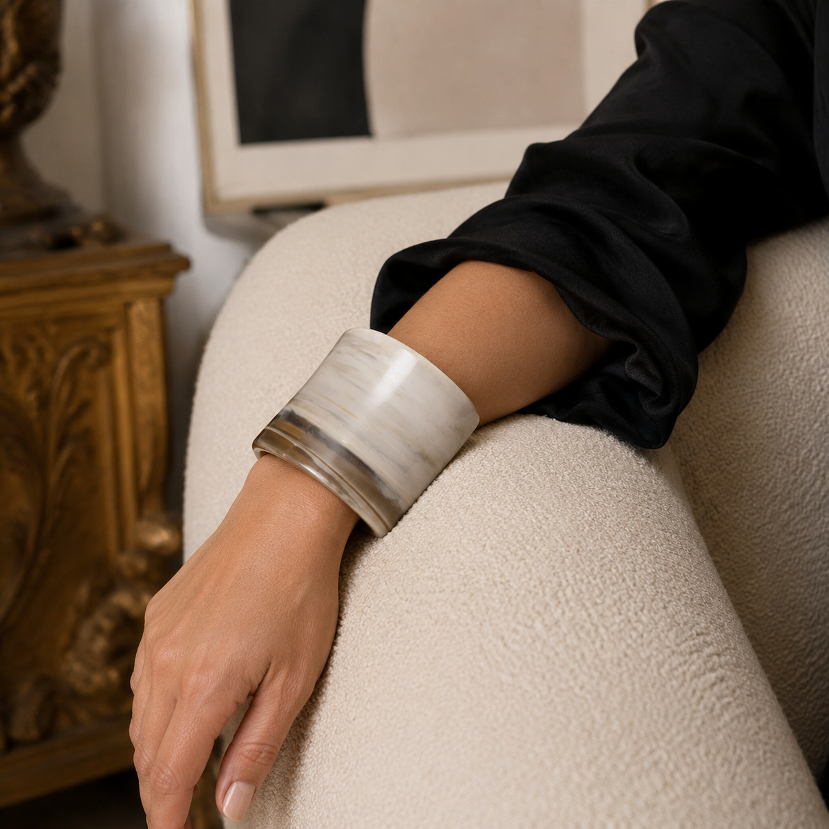 Oversized Polished Buffalo Horn Statement Cuff Bracelet