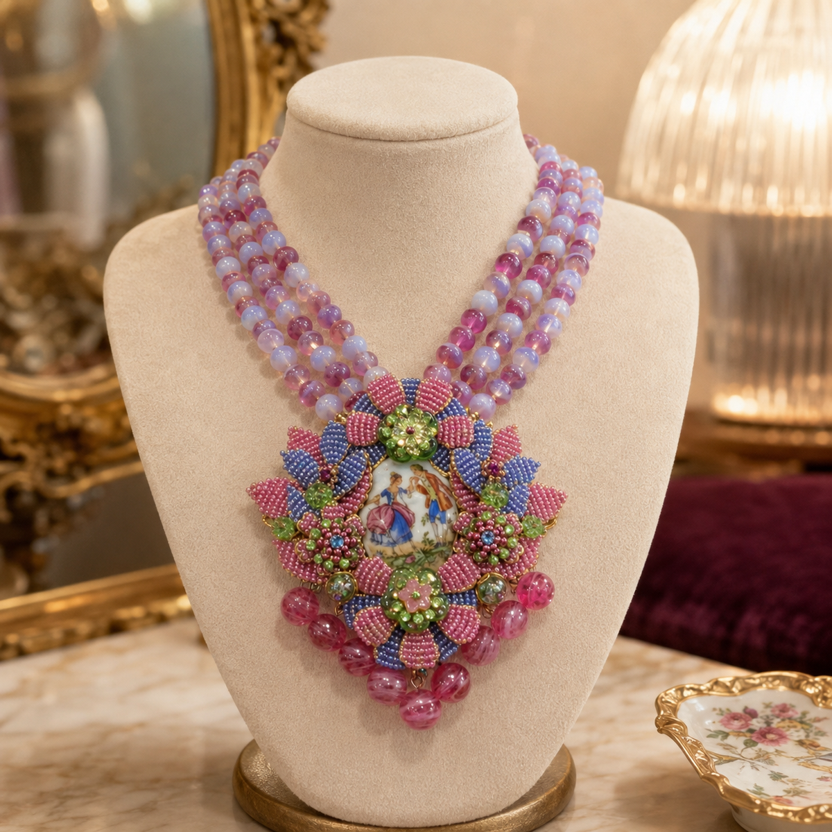 Ian St. Gielar Courting Couple Floral Statement Necklace