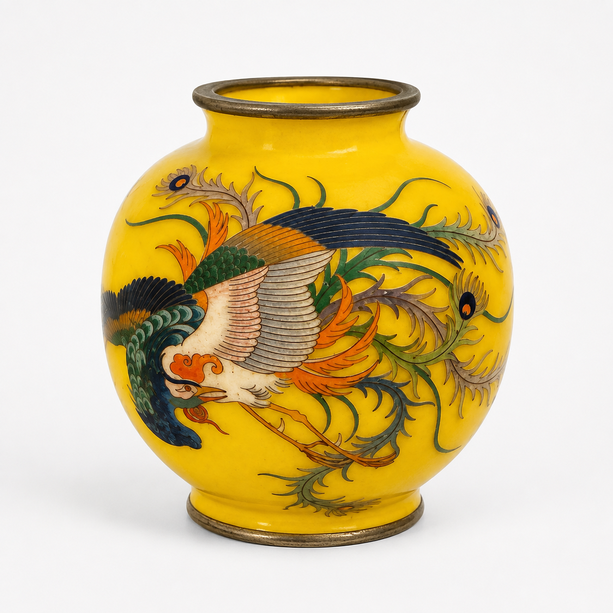 Vintage Japanese Sato Cloisonné Bud Vase with Phoenix Bird Motif