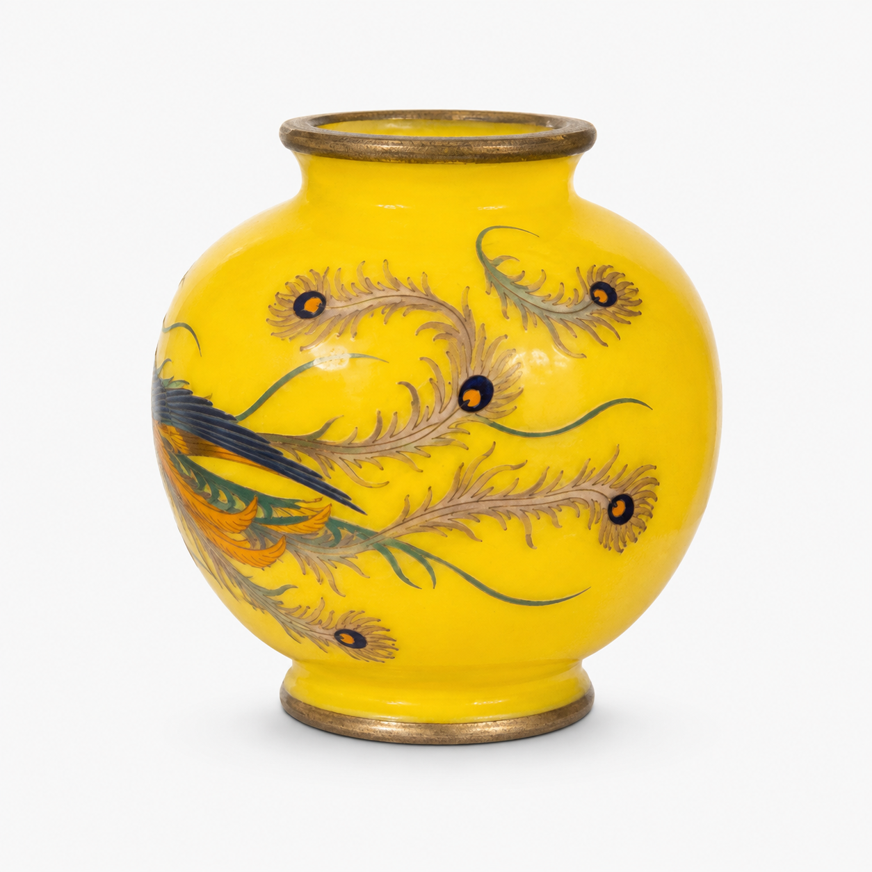 Vintage Japanese Sato Cloisonné Bud Vase with Phoenix Bird Motif
