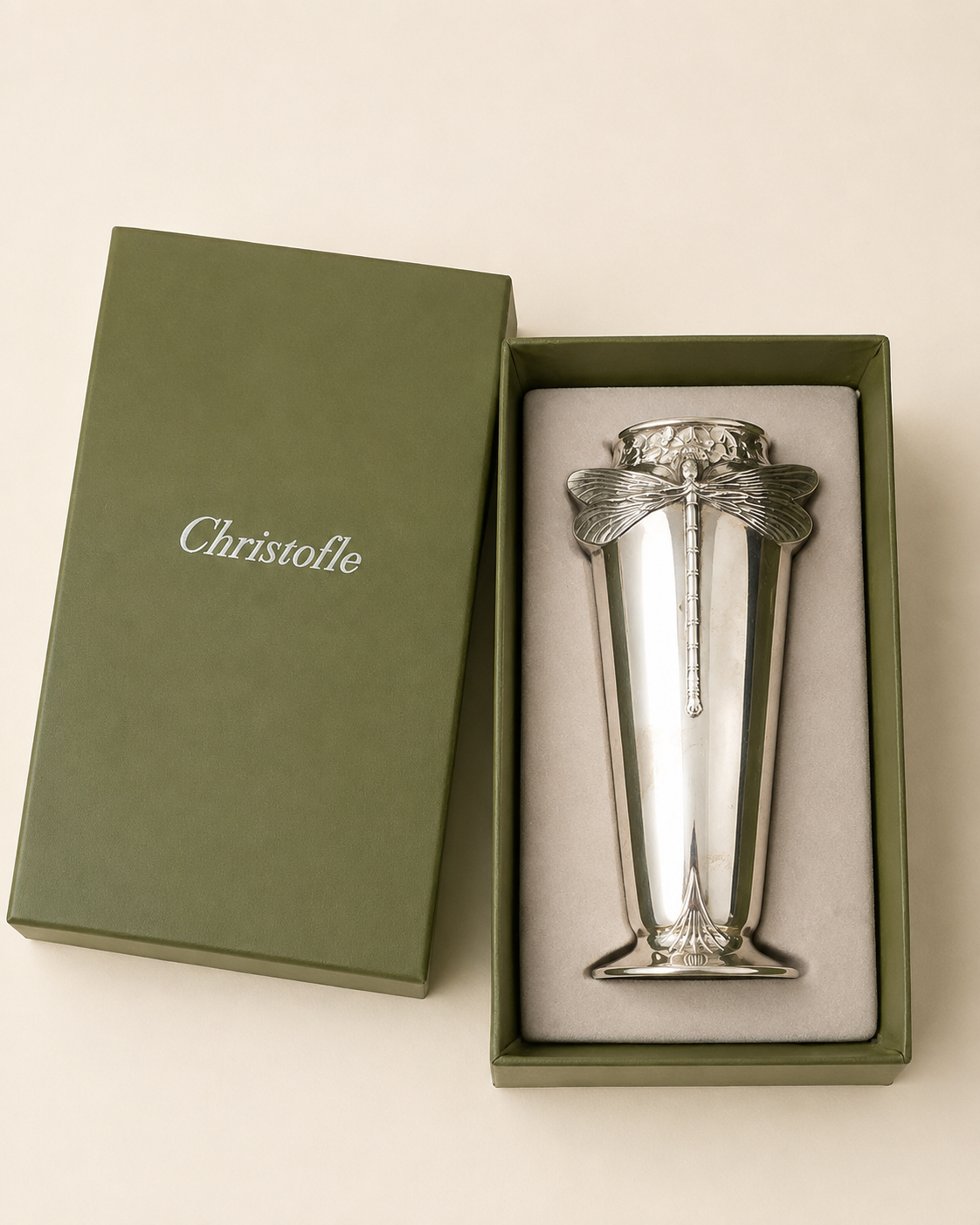 Christofle Gallia Libellule Silver-Plated Dragonfly Vase With Box