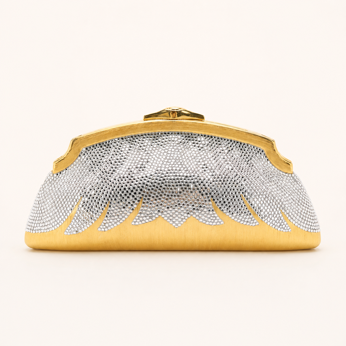Vintage Judith Lieberman Gold Swarovski Crystal Minaudière Clutch with Box