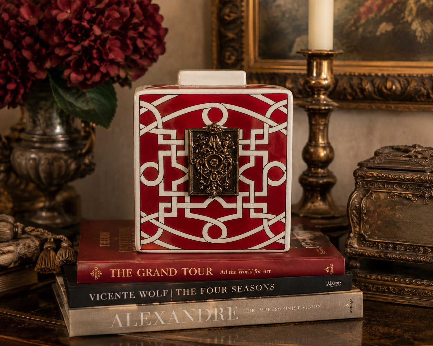Grand Tour Cameo Red  Ginger Jar Vase | 7’’ Decorative Accent