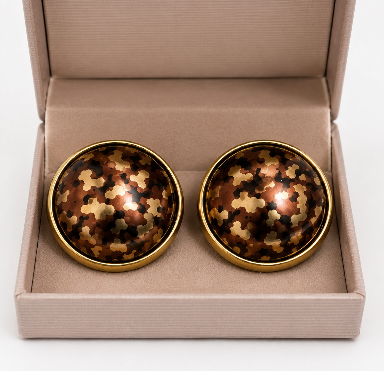 Vintage 1988 Avon Domed Camouflage Pierced Earrings with Origional Box