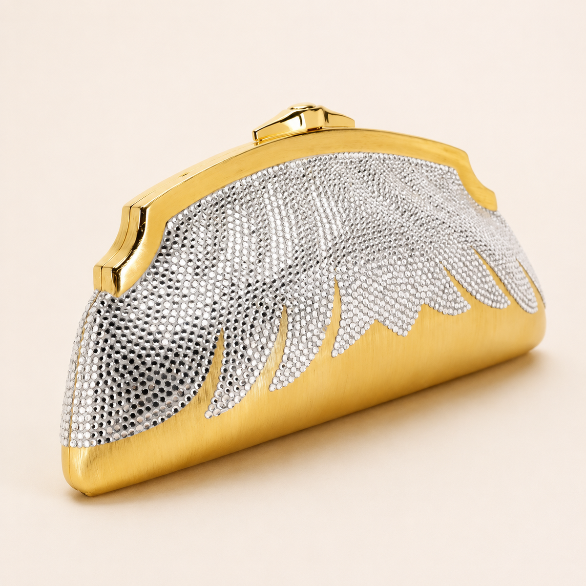Vintage Judith Lieberman Gold Swarovski Crystal Minaudière Clutch with Box
