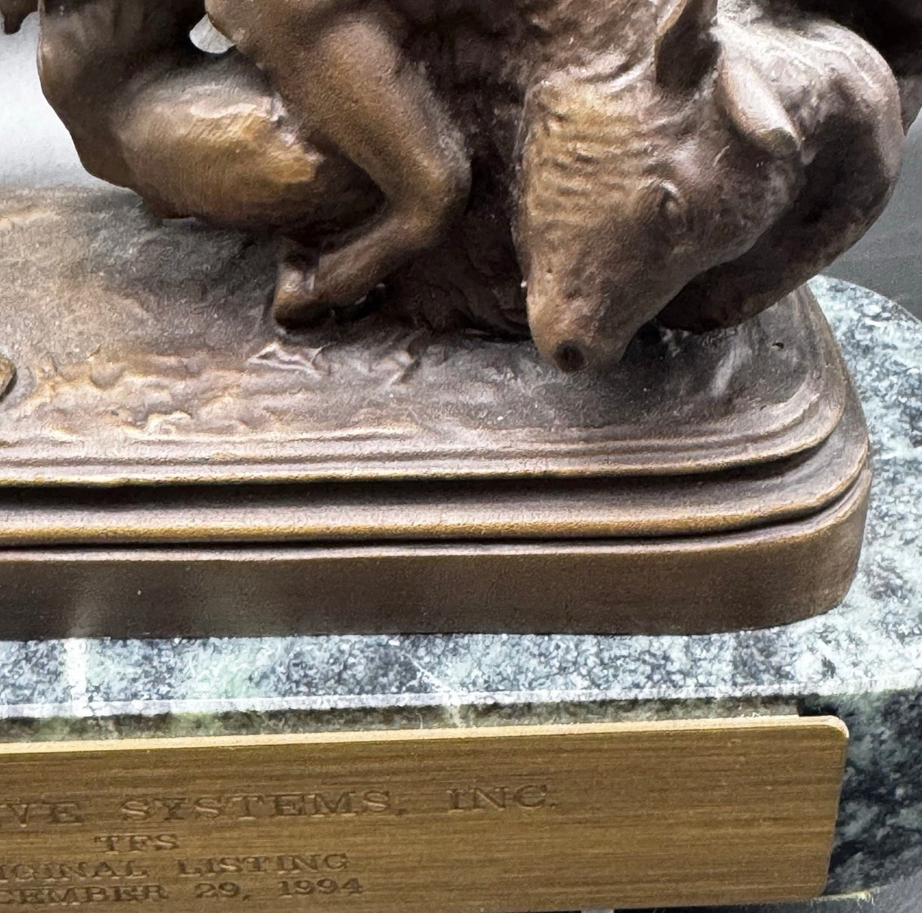 ISIDORE JULES BONHEUR BEAR & BULL BRONZE STATUE on marble base Signed 1994