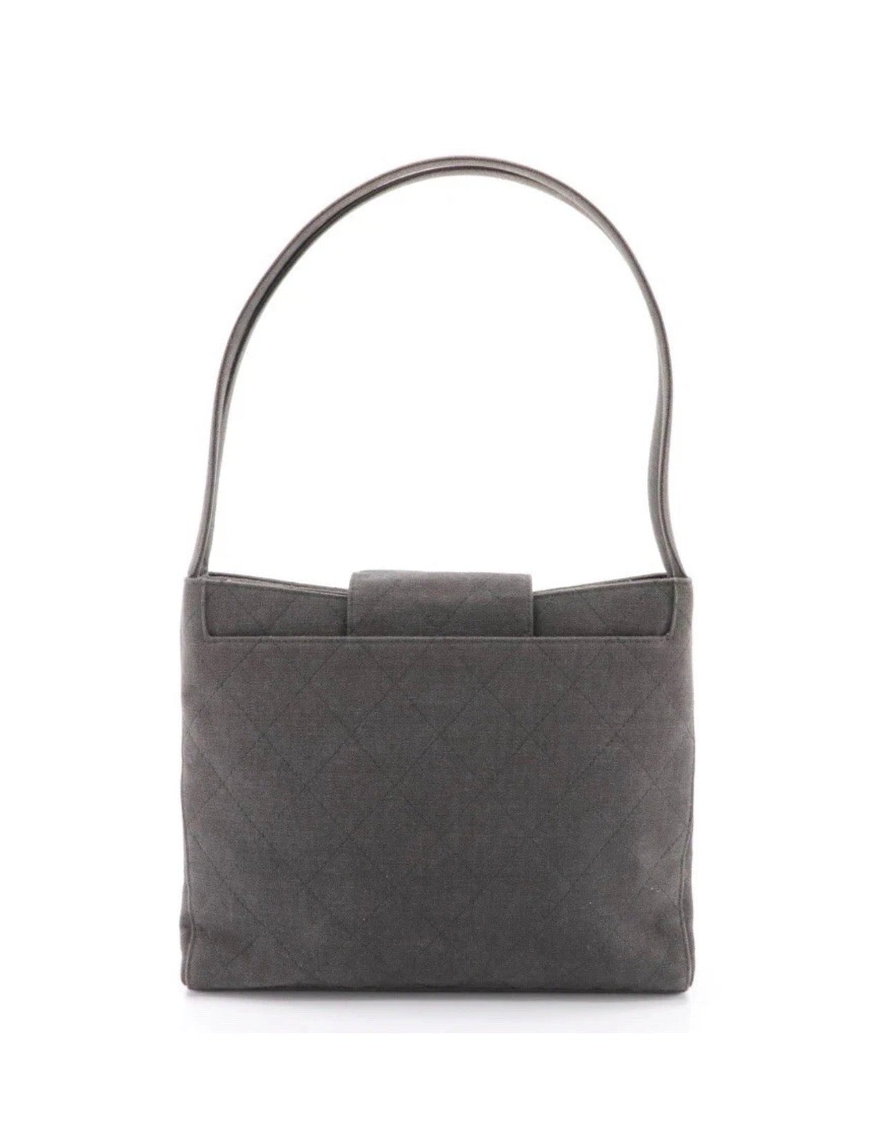 CHANEL Grey Quilted Cotton Canvas CC Lock Shoulder Bag