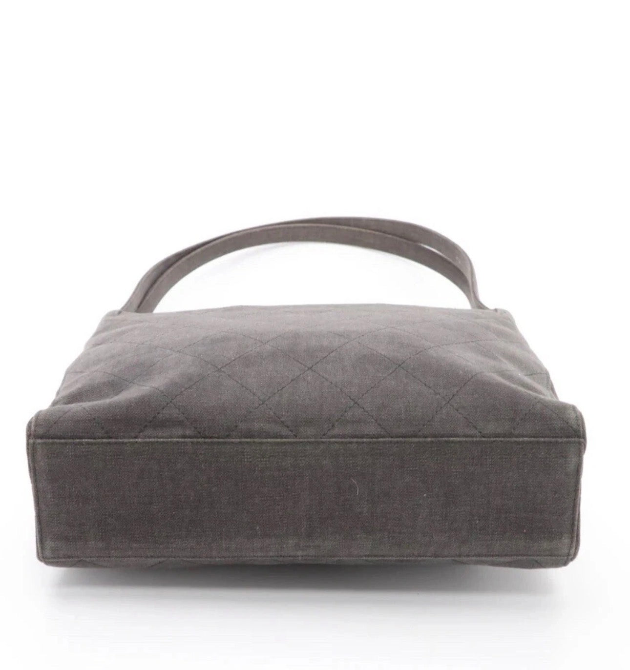 CHANEL Grey Quilted Cotton Canvas CC Lock Shoulder Bag