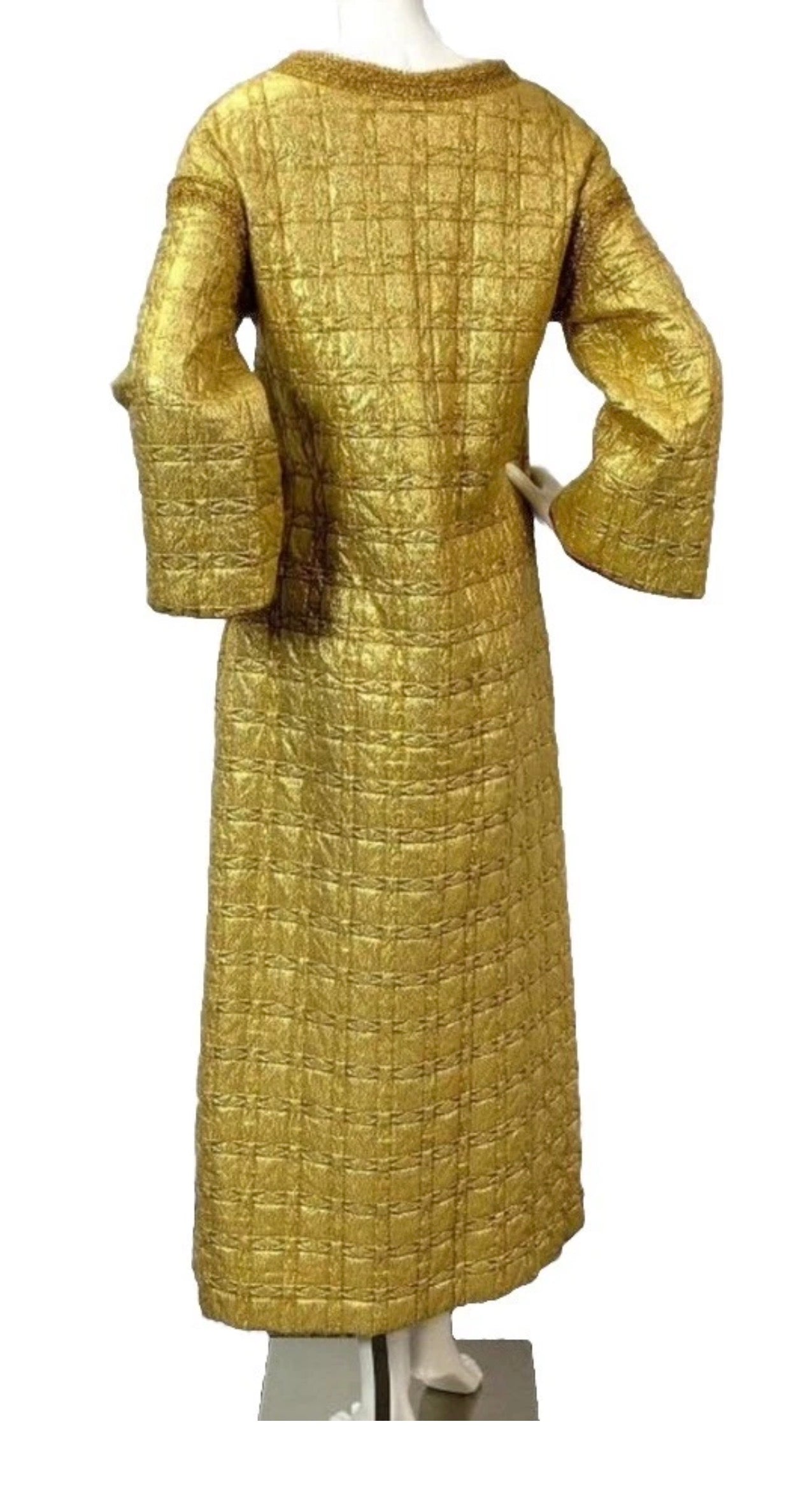 Vintage Edie Gladstone 1960’s Couture Gold Metallic Kaftan Hostess Gown with Red Lining