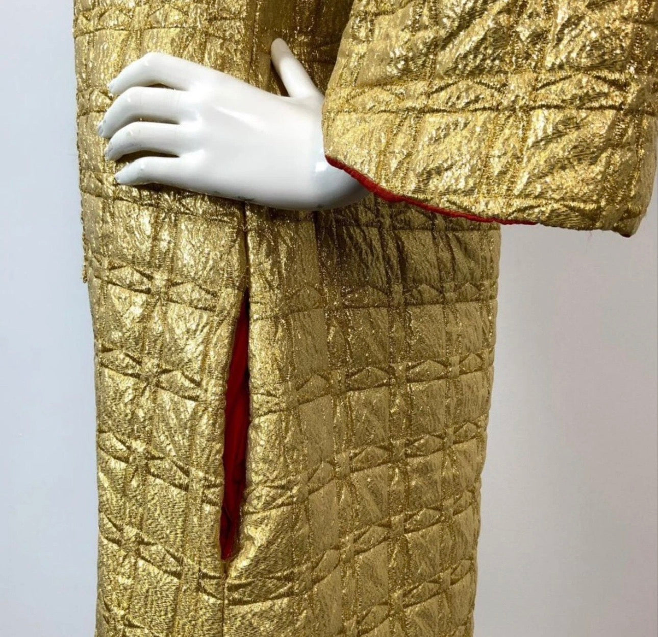 Vintage Edie Gladstone 1960’s Couture Gold Metallic Kaftan Hostess Gown with Red Lining