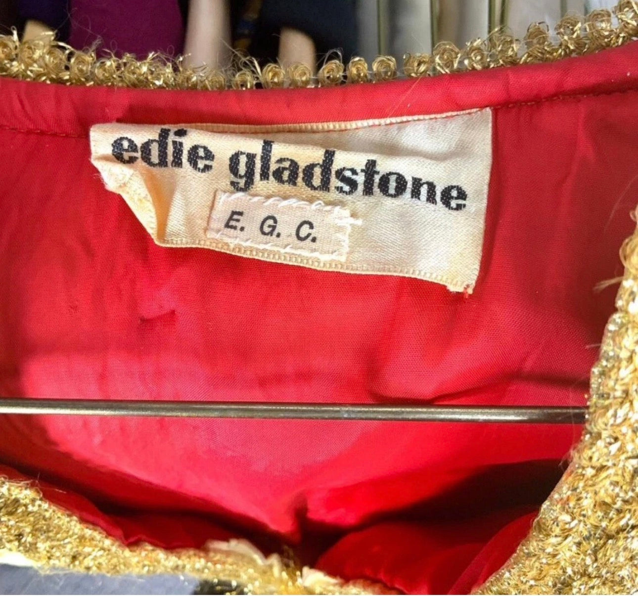 Vintage Edie Gladstone 1960’s Couture Gold Metallic Kaftan Hostess Gown with Red Lining