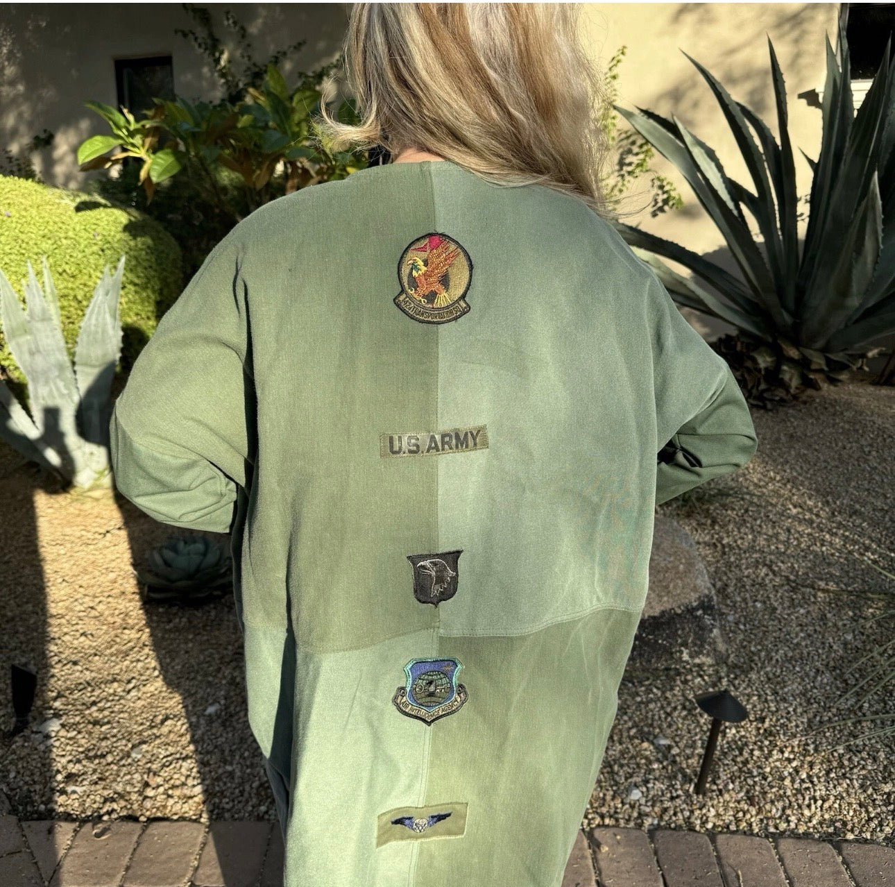 Riley Olive Green Studded Military Patch Duster Coat M/L