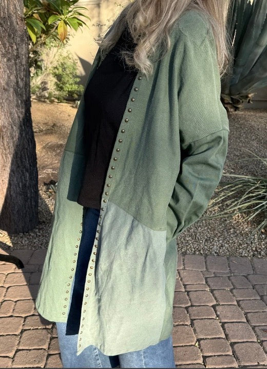 Riley Olive Green Studded Military Patch Duster Coat M/L