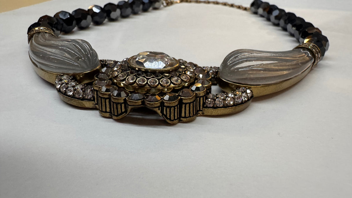 Heidi Daus Signed Crystal Statement Necklace with Black Faceted Beads