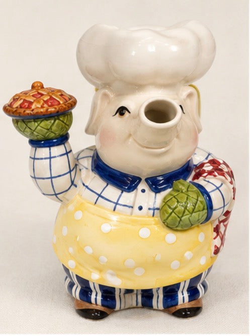 Vintage Fitz and Floyd Classics Pig Chef Ceramic Pitcher, 8.5’’