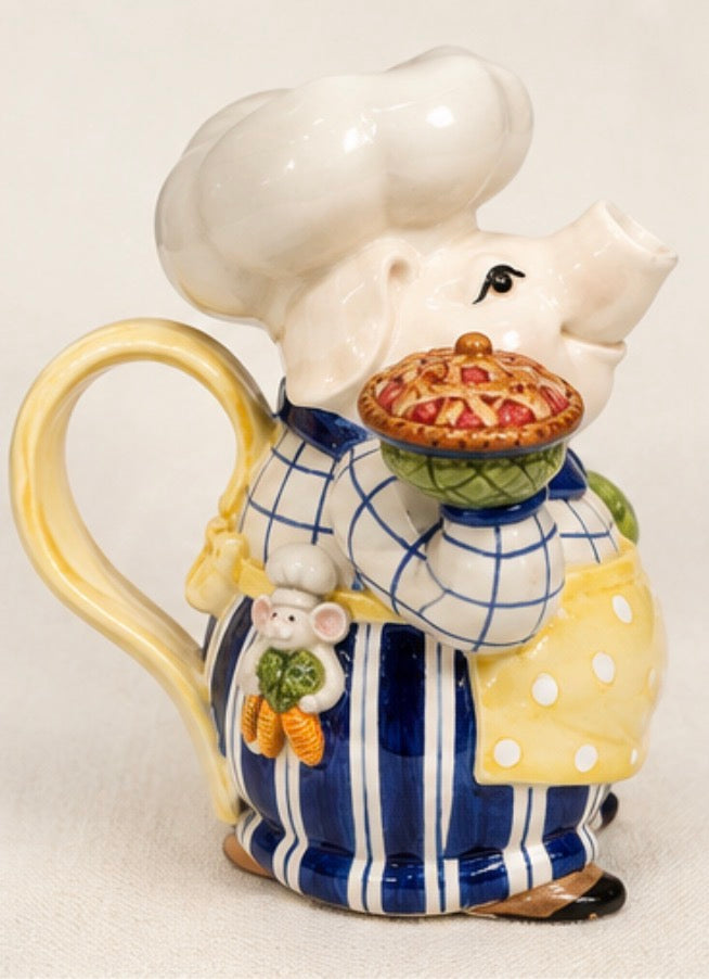 Vintage Fitz and Floyd Classics Pig Chef Ceramic Pitcher, 8.5’’