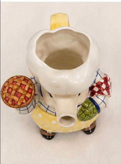 Vintage Fitz and Floyd Classics Pig Chef Ceramic Pitcher, 8.5’’