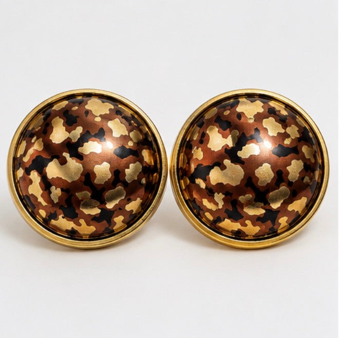 Vintage 1988 Avon Domed Camouflage Pierced Earrings with Origional Box