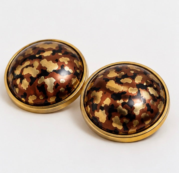 Vintage 1988 Avon Domed Camouflage Pierced Earrings with Origional Box