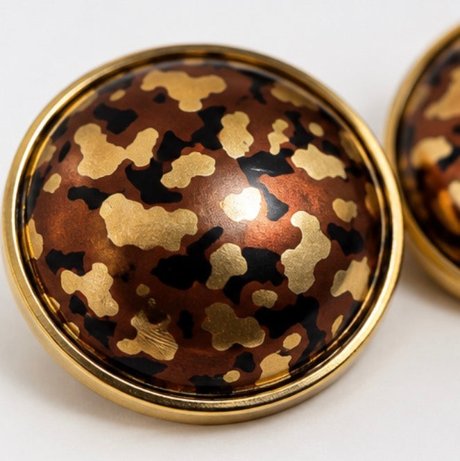 Vintage 1988 Avon Domed Camouflage Pierced Earrings with Origional Box