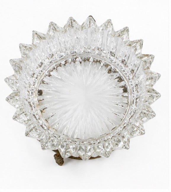 Vintage Art Nouveau Style Crystal Champagne Bottle Coaster with Brass Leaf Stand