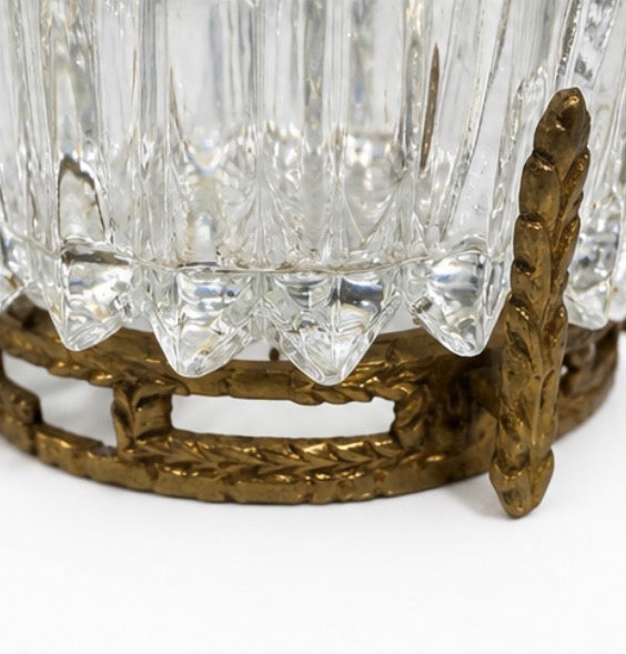 Vintage Art Nouveau Style Crystal Champagne Bottle Coaster with Brass Leaf Stand
