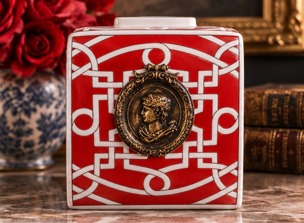 Grand Tour Cameo Red  Ginger Jar Vase | 7’’ Decorative Accent