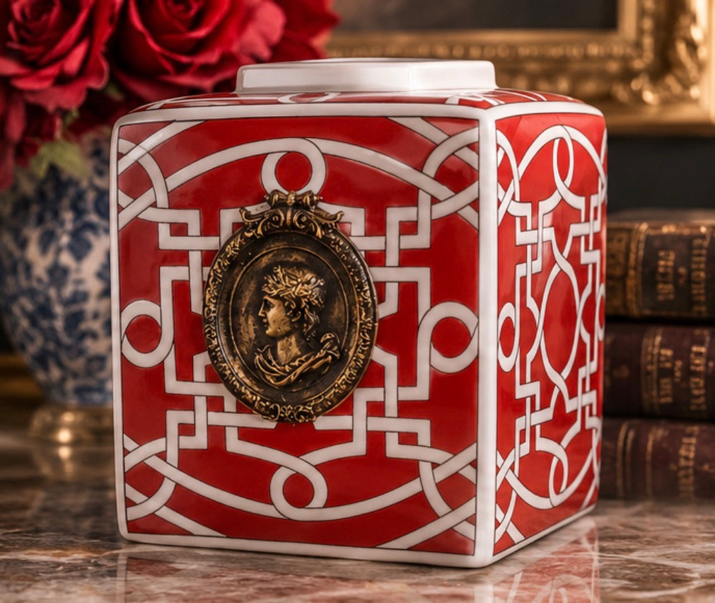 Grand Tour Cameo Red  Ginger Jar Vase | 7’’ Decorative Accent