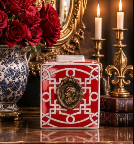 Grand Tour Cameo Red  Ginger Jar Vase | 7’’ Decorative Accent