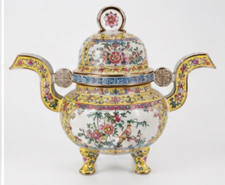 Chinese-Style Famille Rose Tripod Censor with Lid | 10’’ Decorative Urn